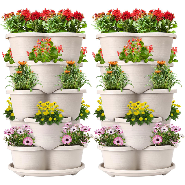 Outdoor 5 Tier Vertical Gardening Tower Growing Stackable Planter